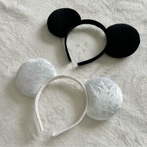 White Velvet and Black Velvet Mickey Mouse Ears